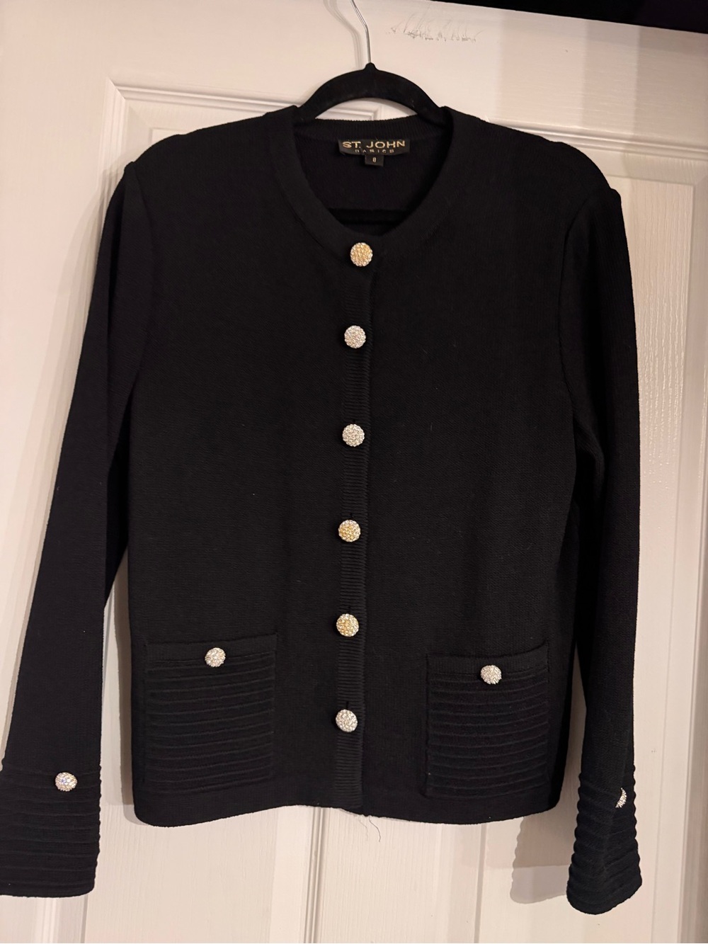 St. John Black Knit Button-Front Jacket with Decorative Buttons
